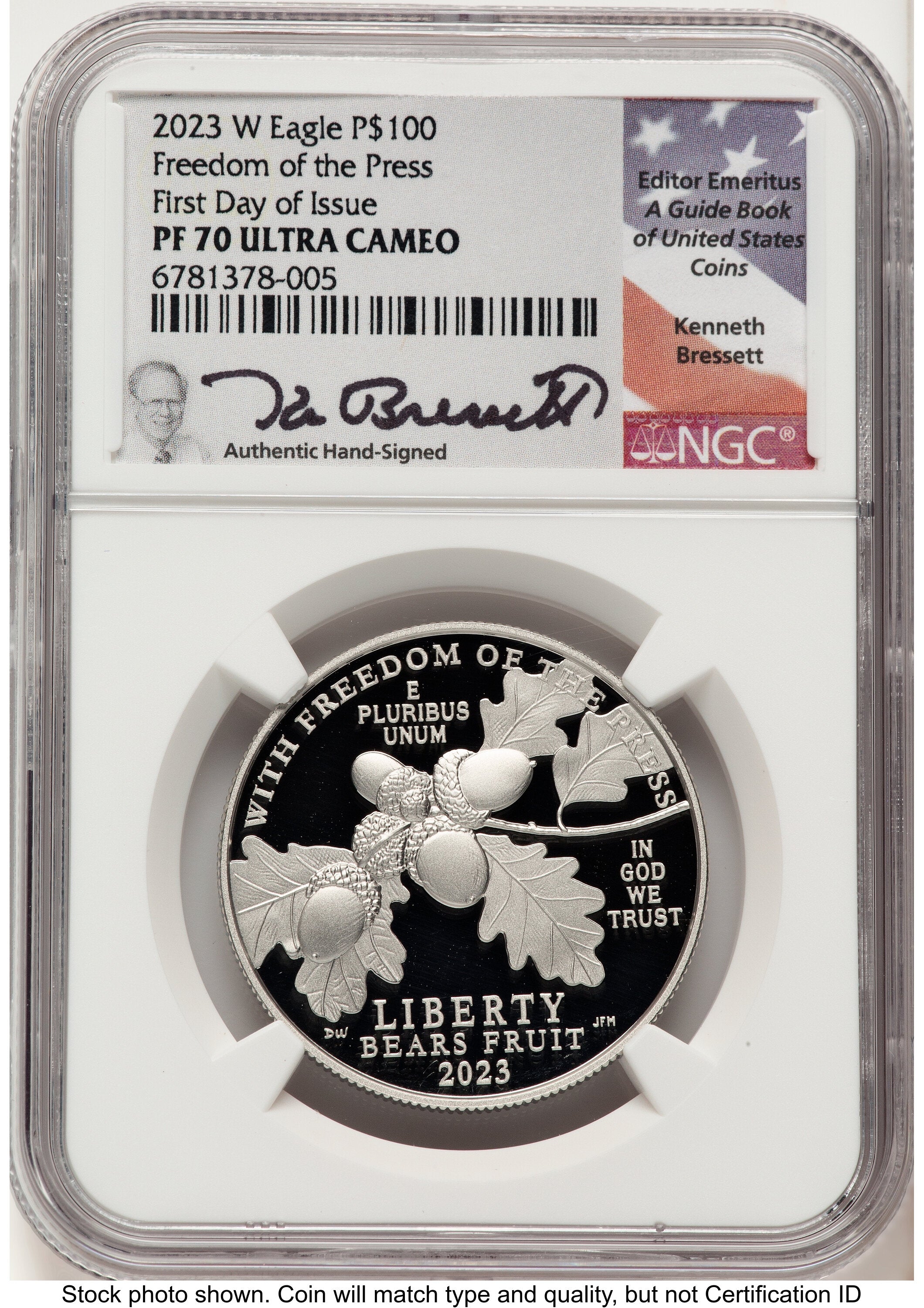 2023-W Proof Platinum Eagle 1 oz FDI Kenneth Bressett Portrait NGC PF70