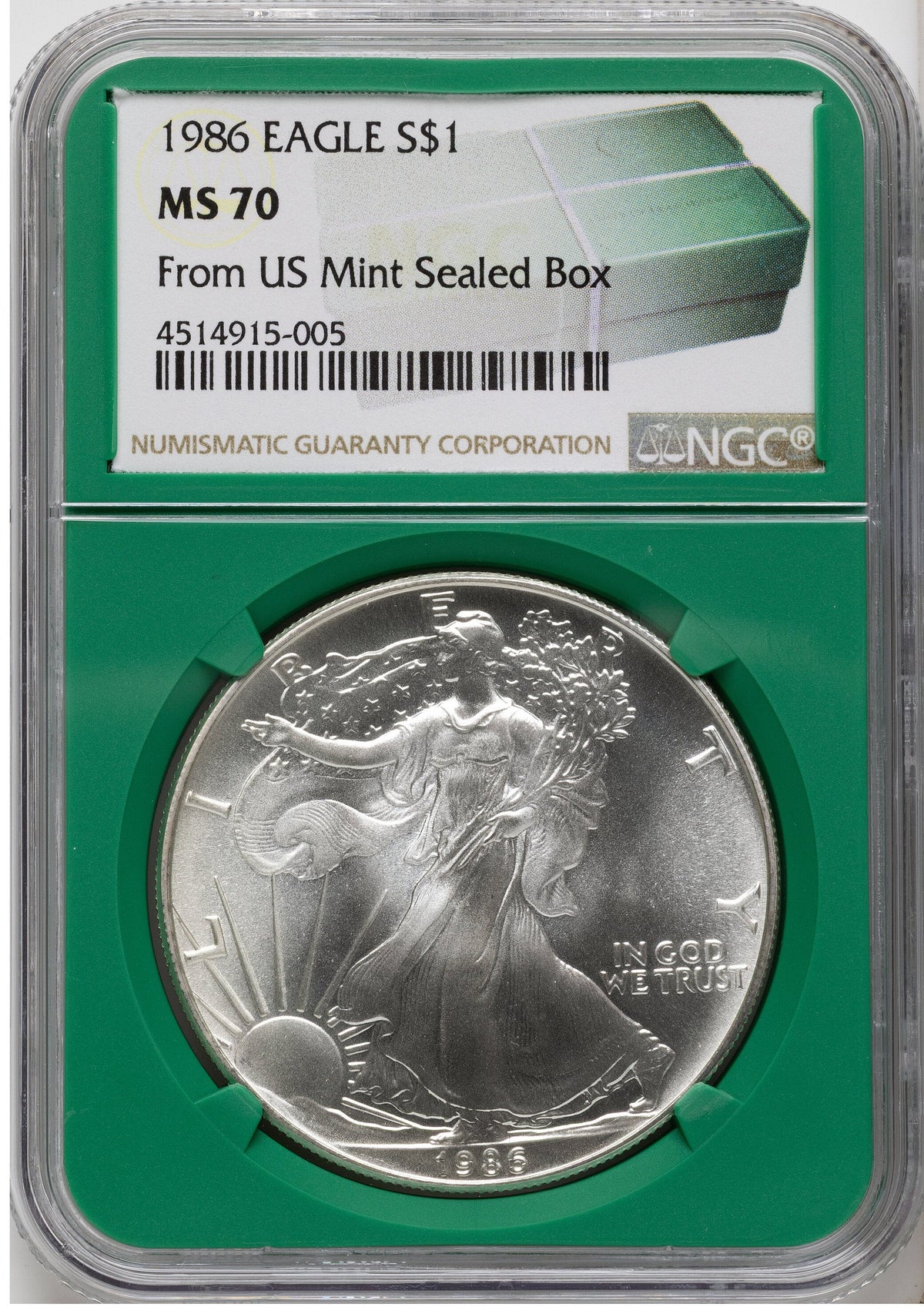 1986 Silver Eagle Monster Box From US Mint Sealed Box Green Core Label NGC MS70