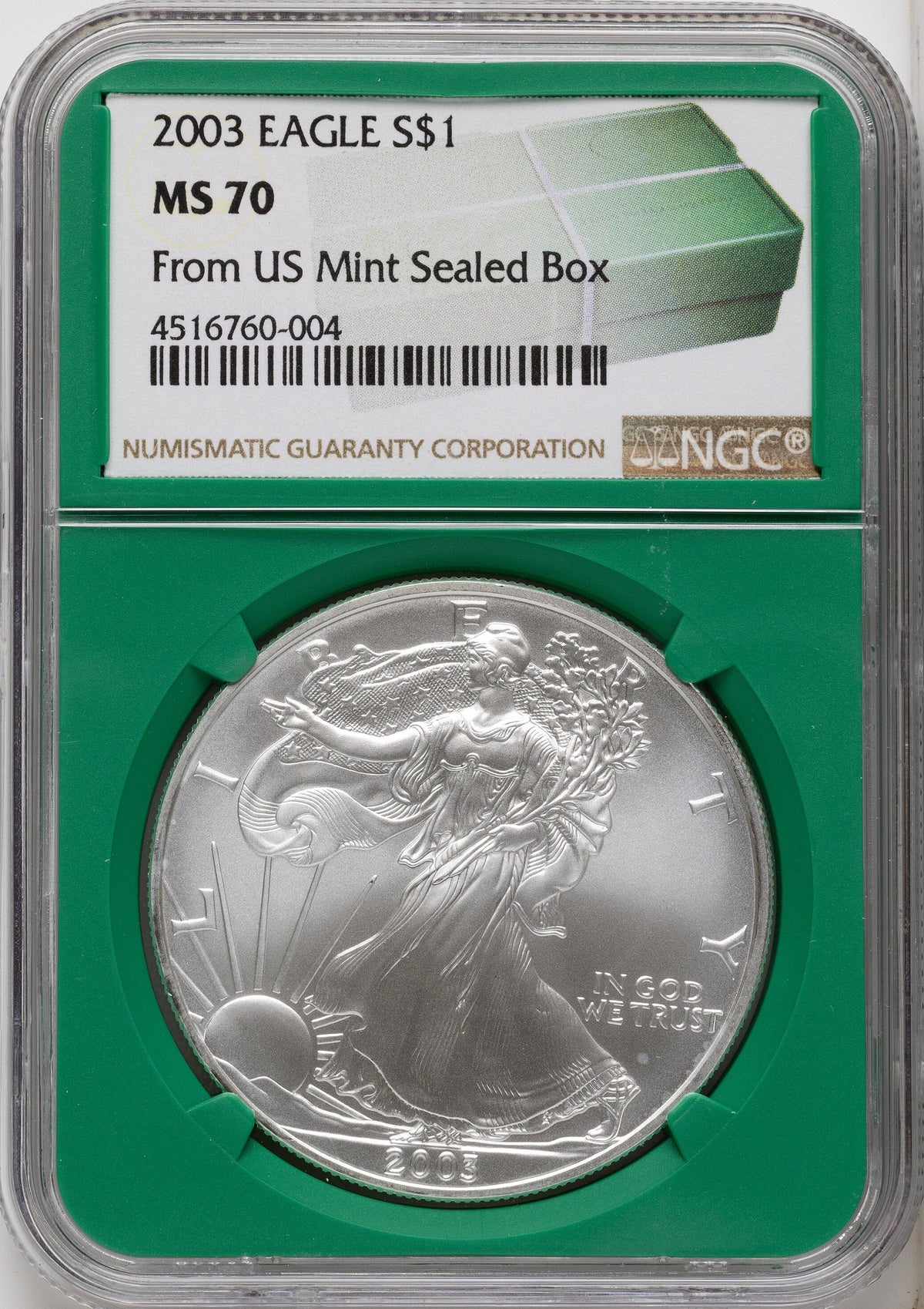 2003 Silver Eagle Monster Box From US Mint Sealed Box Green Core Label NGC MS70