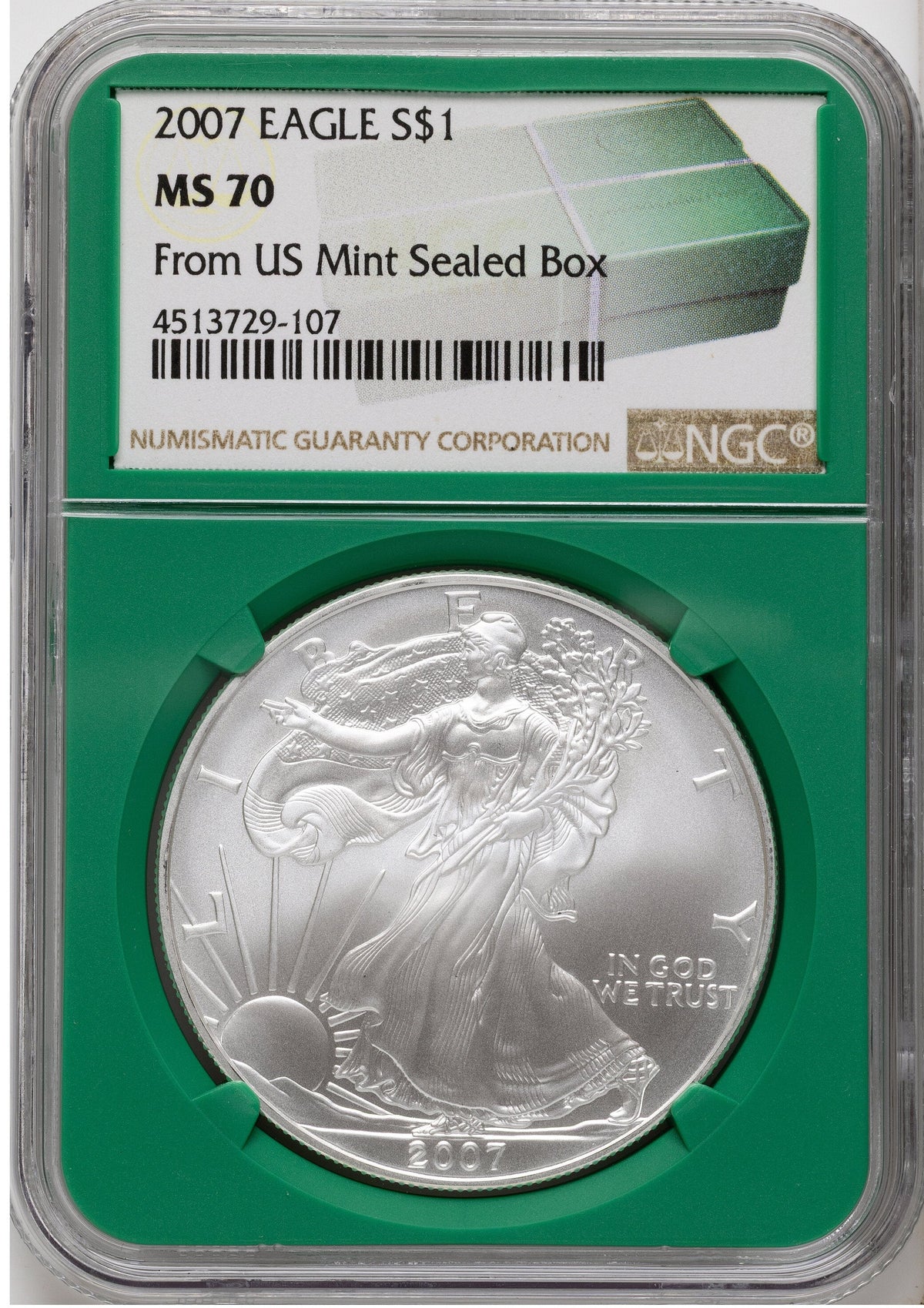 2007 Silver Eagle Monster Box From US Mint Sealed Box Green Core Label NGC MS70