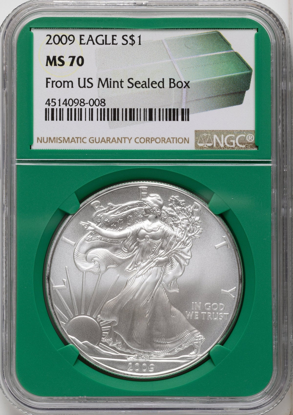 2009 Silver Eagle Monster Box From US Mint Sealed Box Green Core Label NGC MS70