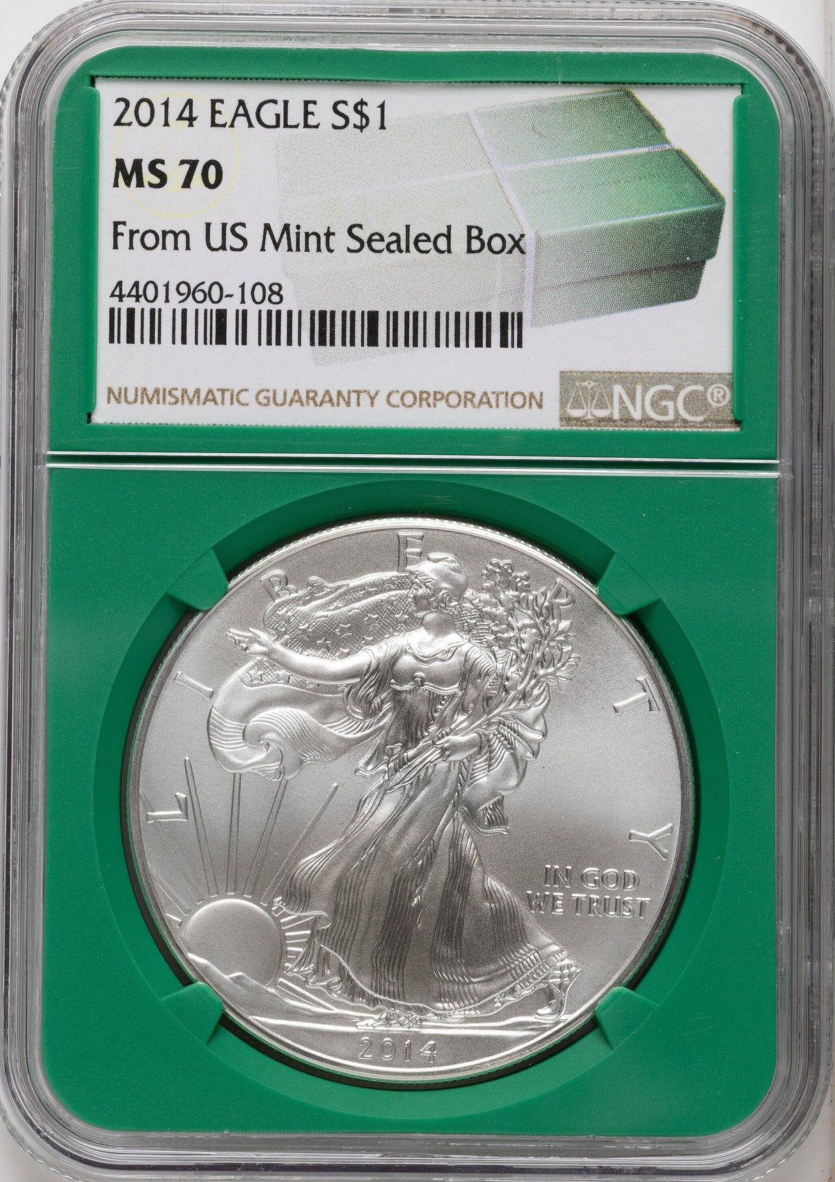 2014 Silver Eagle Monster Box From US Mint Sealed Box Green Core Label NGC MS70
