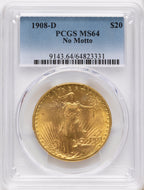 1908-D $20 NO MOTTO Saint-Gaudens Double Eagle PCGS MS64