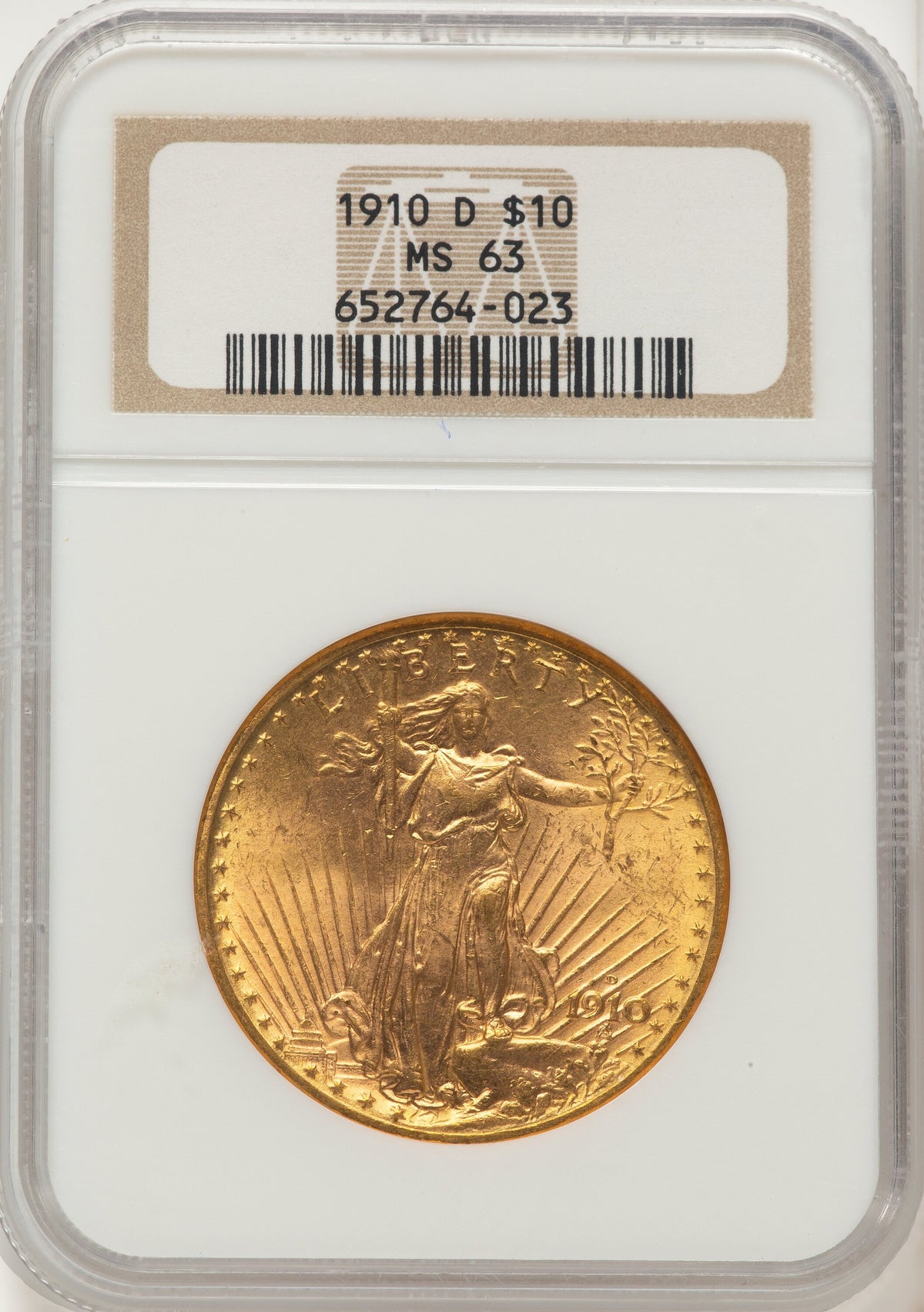 1910-D $10 Brown Label Indian Eagle NGC MS63