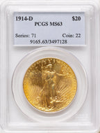 1914-D $20 Saint-Gaudens Double Eagle PCGS MS63