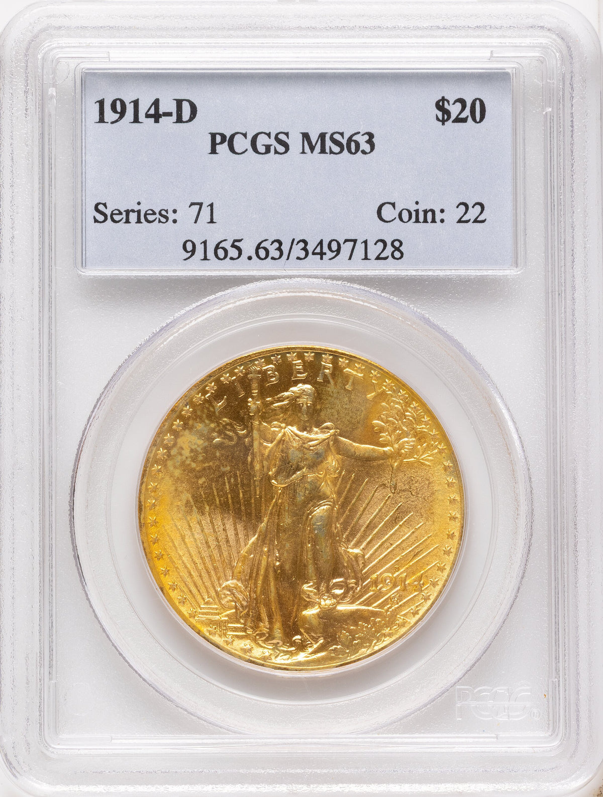 1914-D $20 Saint-Gaudens Double Eagle PCGS MS63
