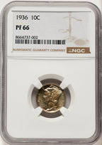 1936 10C Proof Mercury Dime NGC PR66