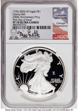 2026-W Proof Silver Eagle 1 oz FDI Mike Castle NGC PF70