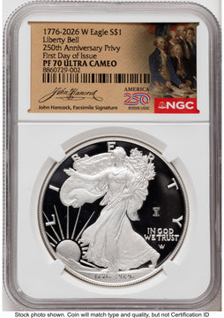 2026-W Proof Silver Eagle 1 oz FDI America 250 John Hancock Label NGC PF70