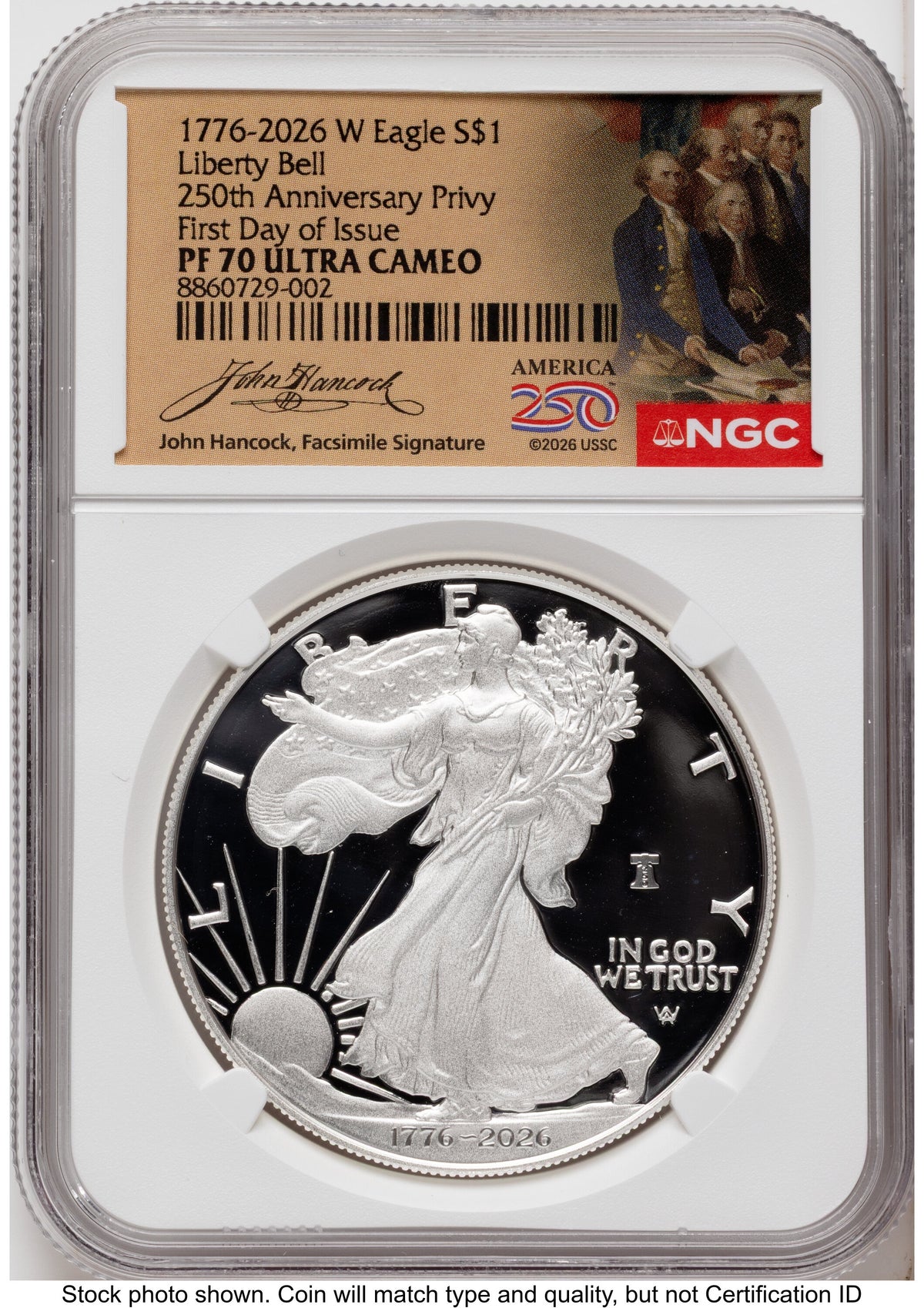 2026-W Proof Silver Eagle 1 oz FDI America 250 John Hancock Label NGC PF70