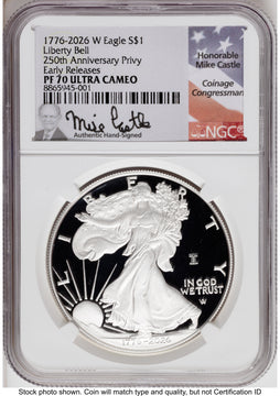 2026-W Proof Silver Eagle 1 oz ER Mike Castle NGC PF70