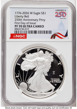2026-W Proof Silver Eagle 1 oz FDI America 250 Congress Building Label NGC PF70