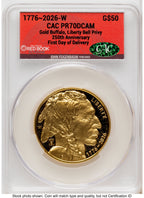 2026-W Proof Gold Buffalo 1 oz First Day of Delivery Red Book CACG PR70