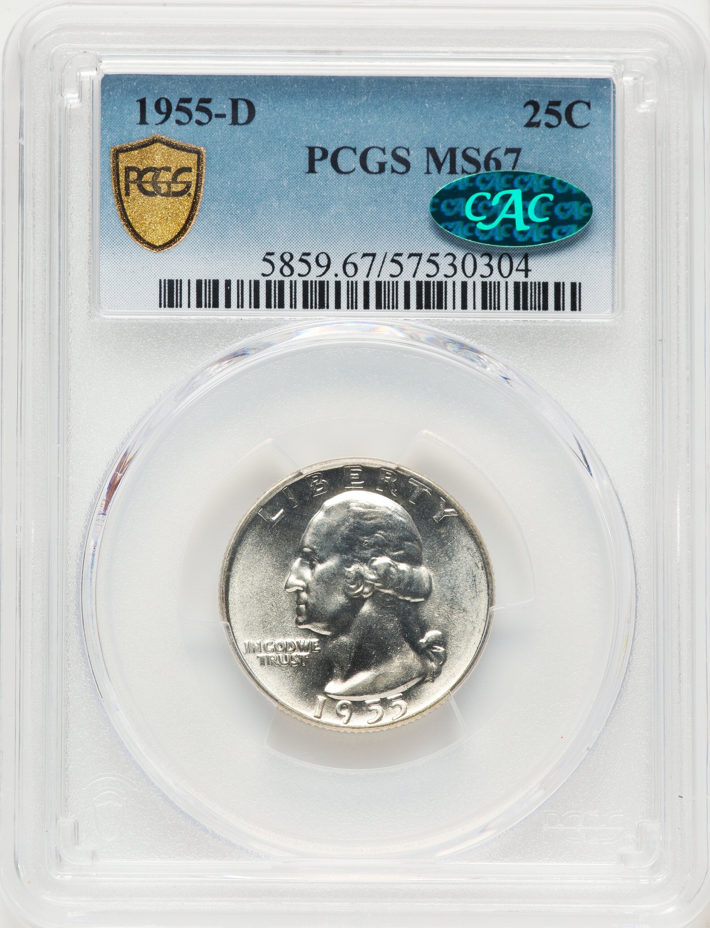 1955-D 25C CAC Washington Quarter PCGS MS67