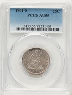 1861-S 25C Seated Quarter PCGS AU55
