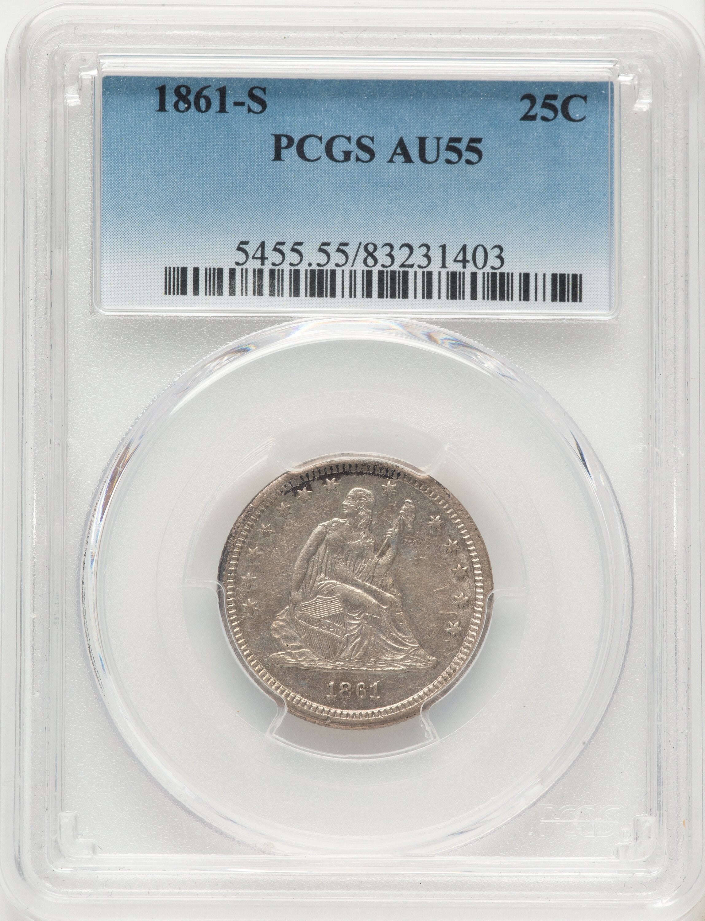 1861-S 25C Seated Quarter PCGS AU55