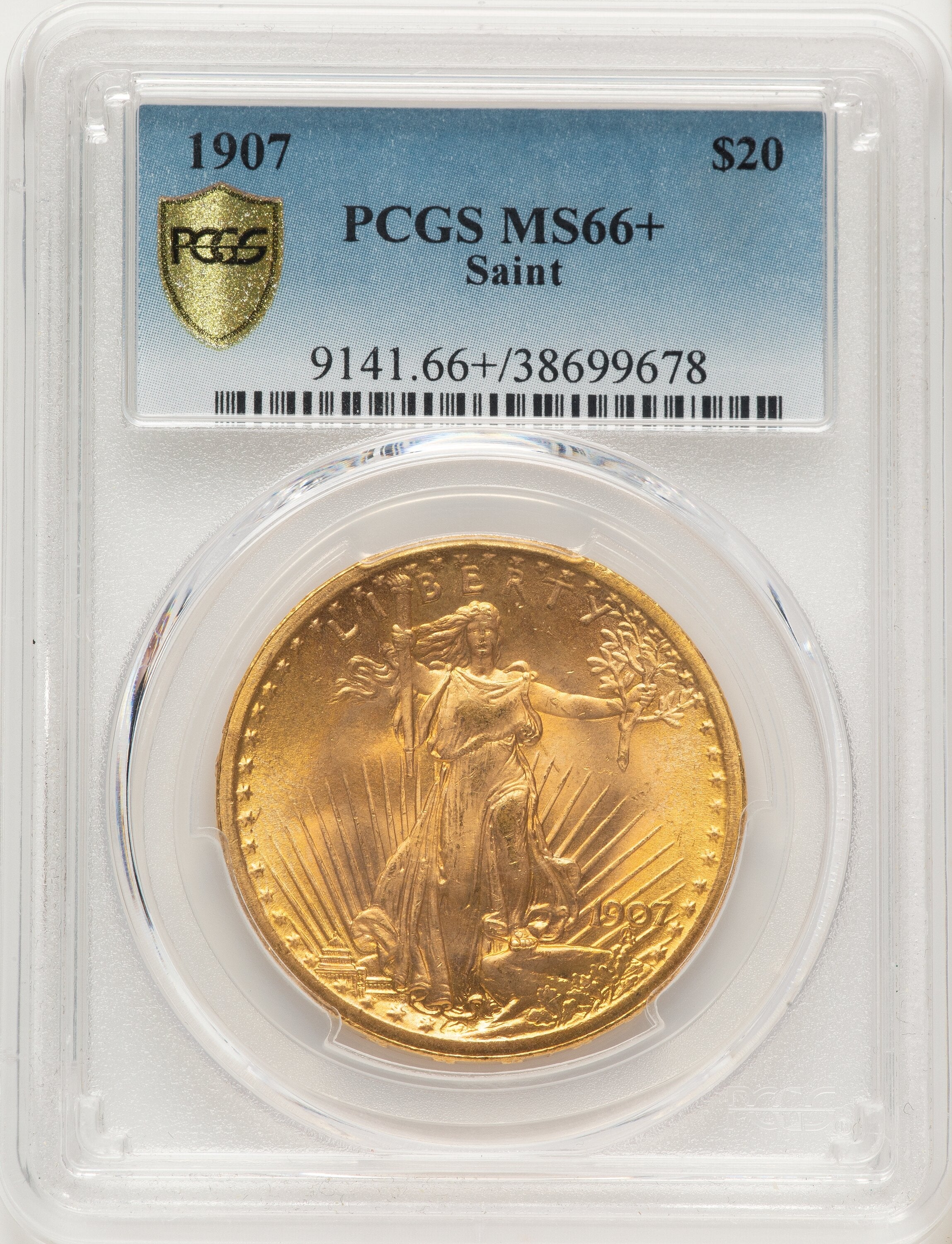 1907 $20 Saint Saint-Gaudens Double Eagle PCGS MS66+