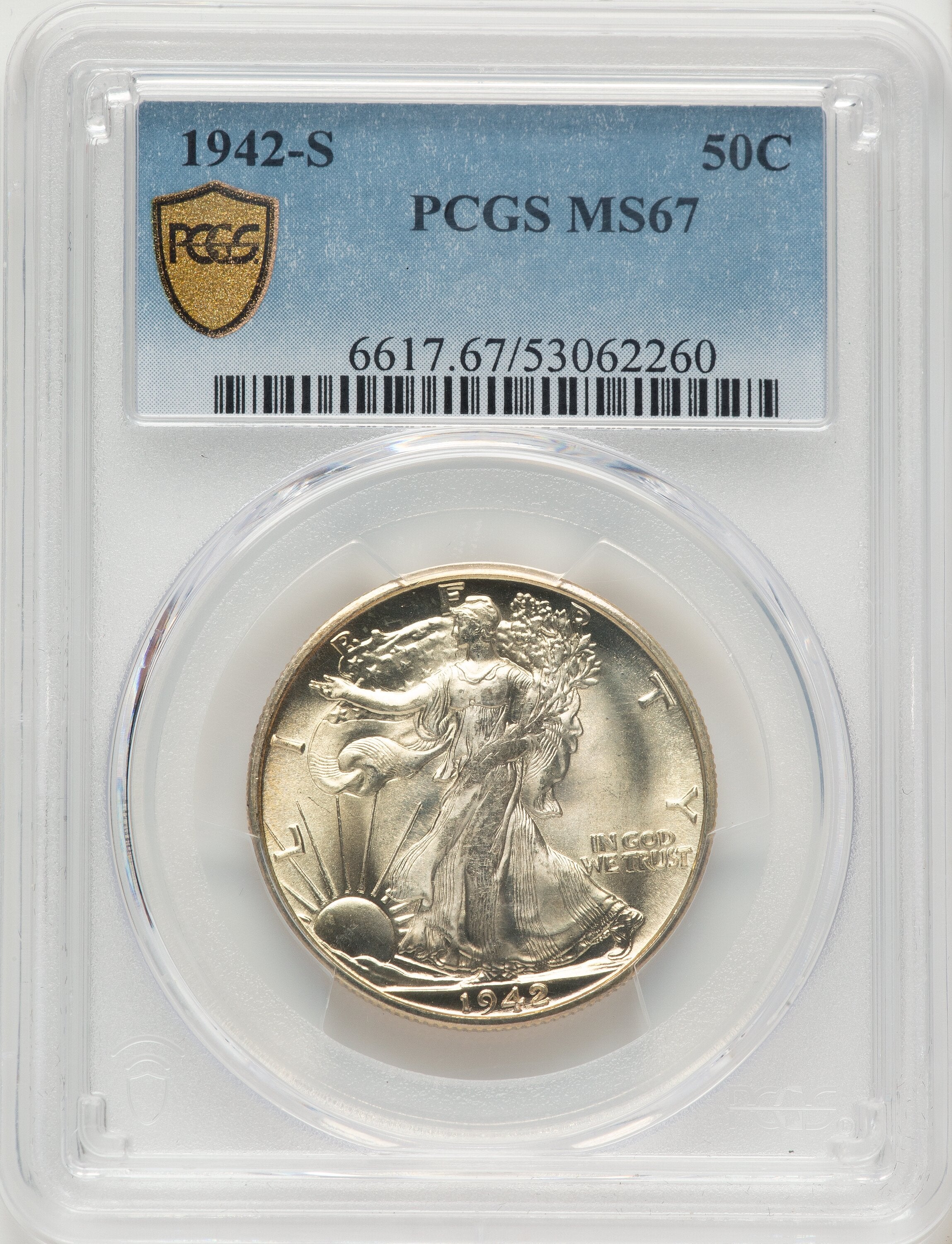 1942-S 50C Walking Liberty Half Dollar PCGS MS67