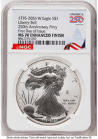 2026-W Enhanced Silver Eagle 1 oz FDI America 250 Congress Building Label NGC MS70