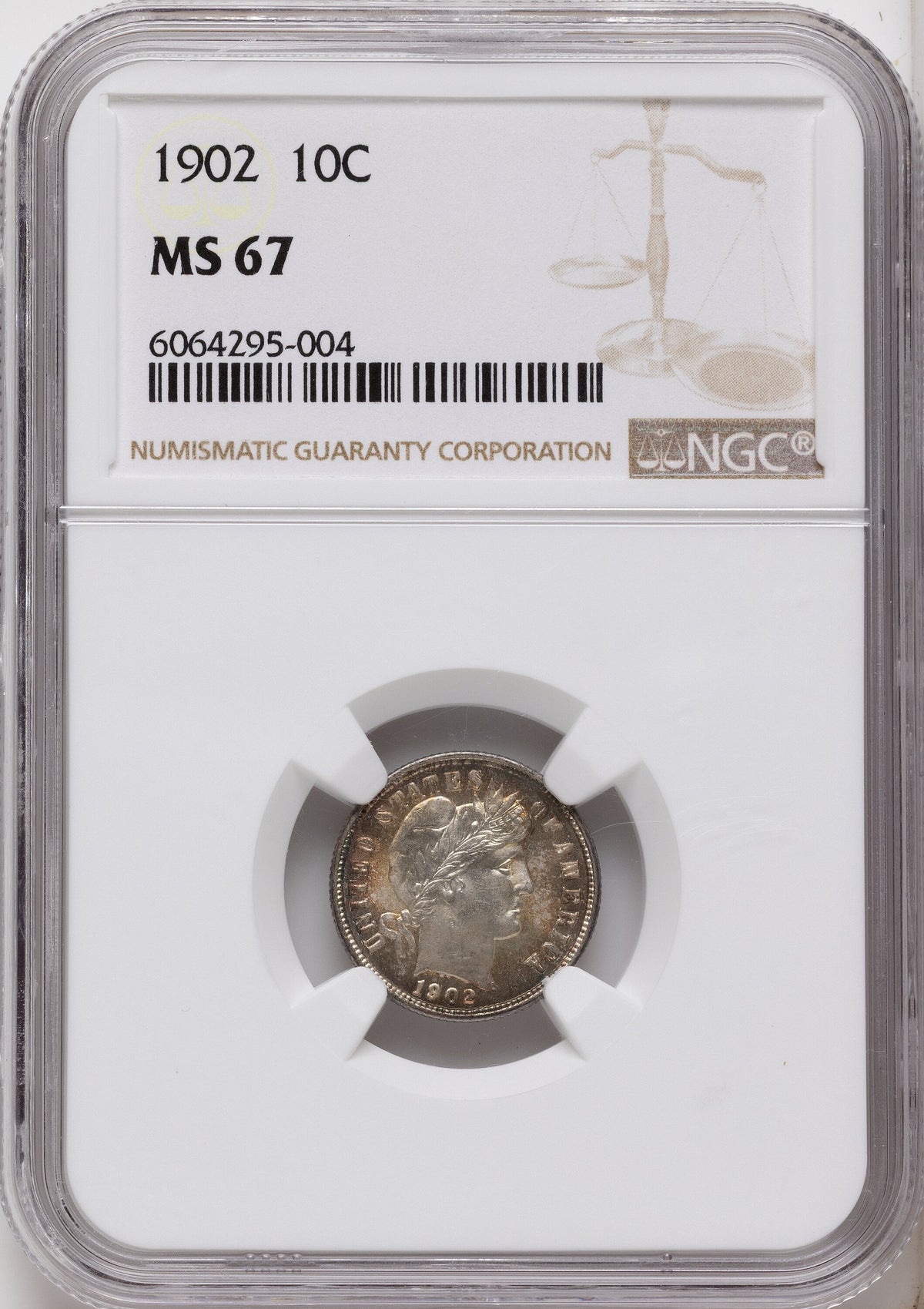 1902 10C Barber Dime NGC MS67