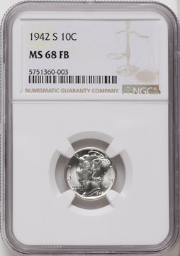 1942-S 10C FB Mercury Dime NGC MS68