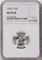 1942-S 10C FB Mercury Dime NGC MS68