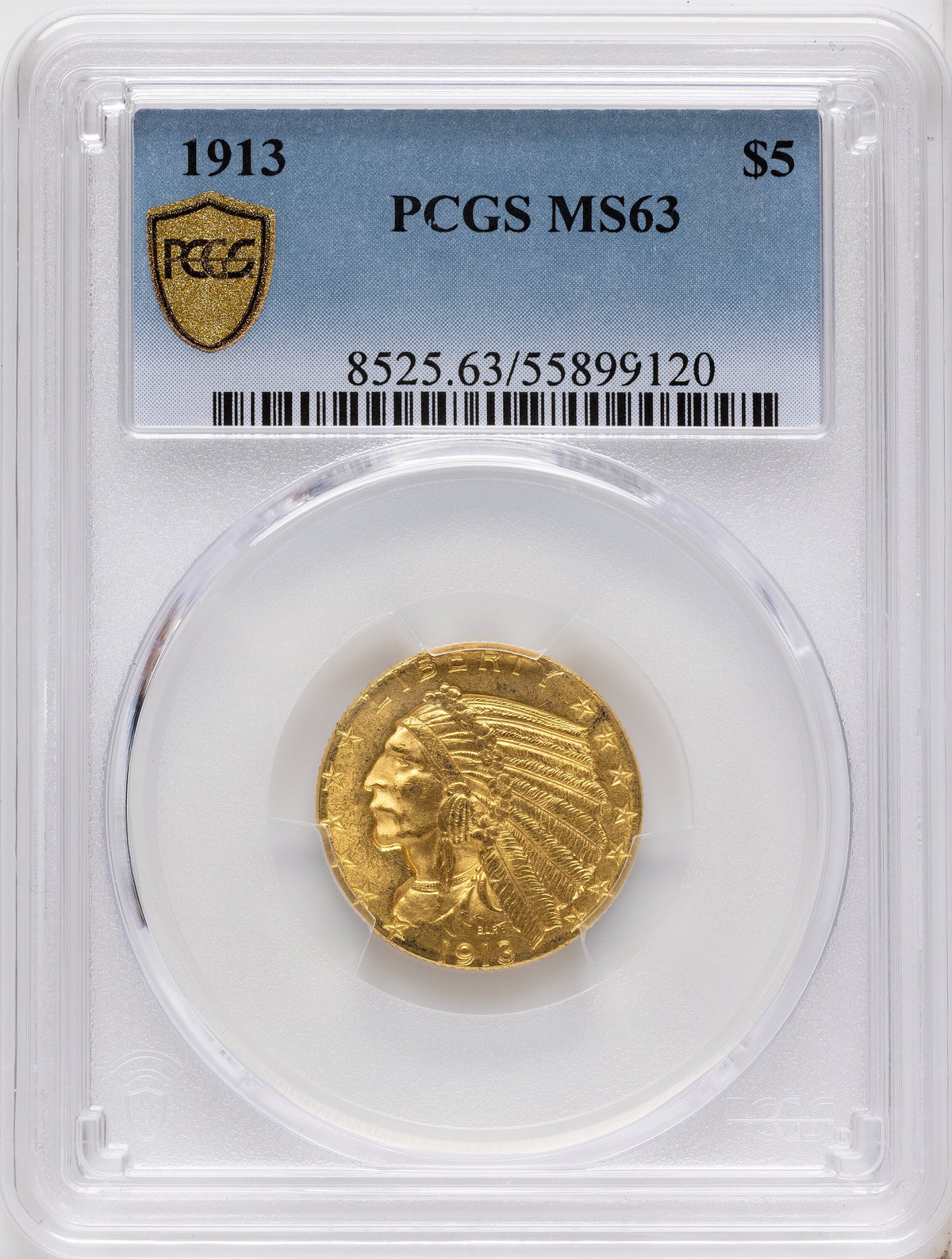 1913 $5 Indian Half Eagle PCGS MS63