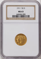 1911 $2.50 Indian Quarter Eagle NGC MS63