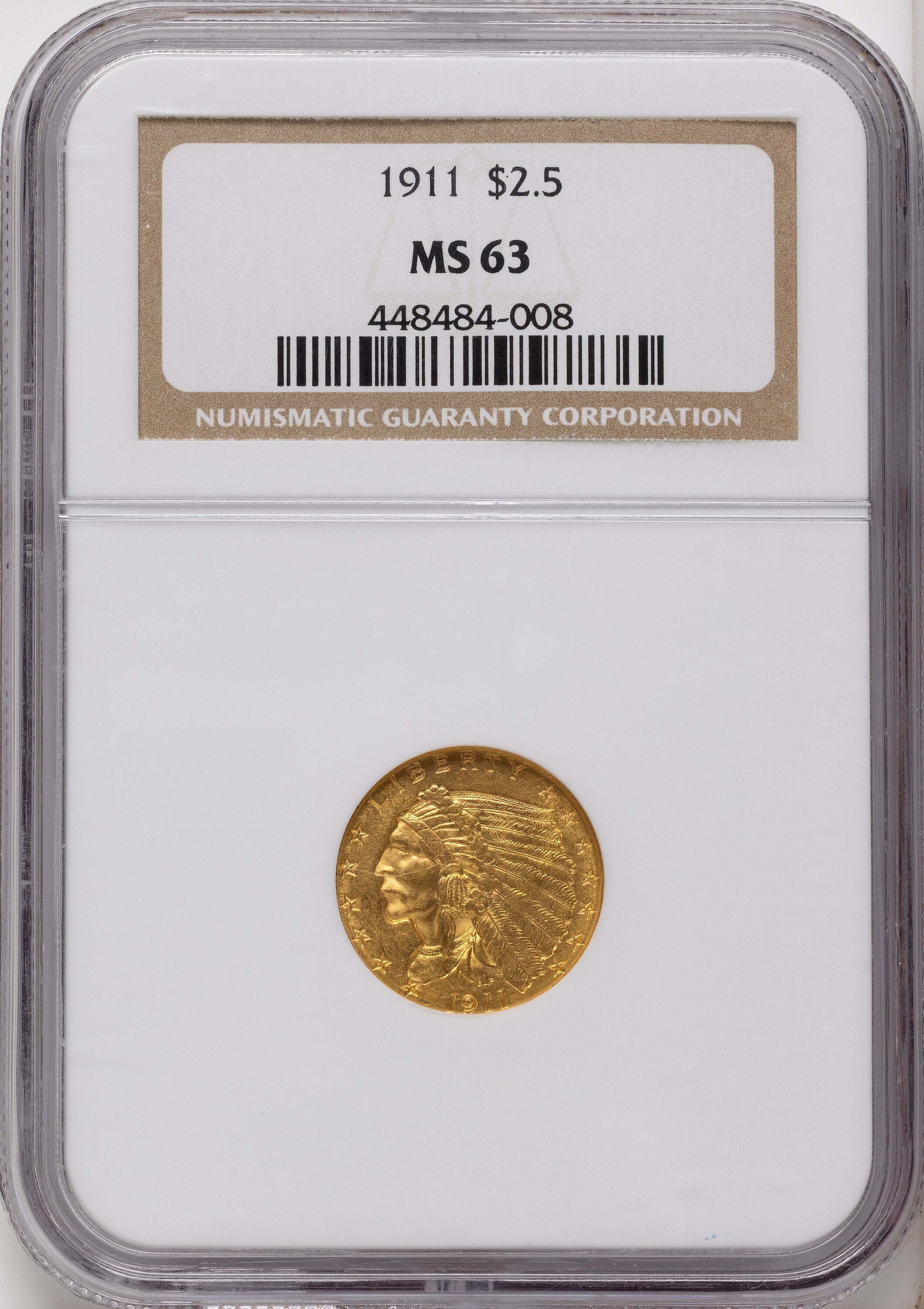 1911 $2.50 Indian Quarter Eagle NGC MS63