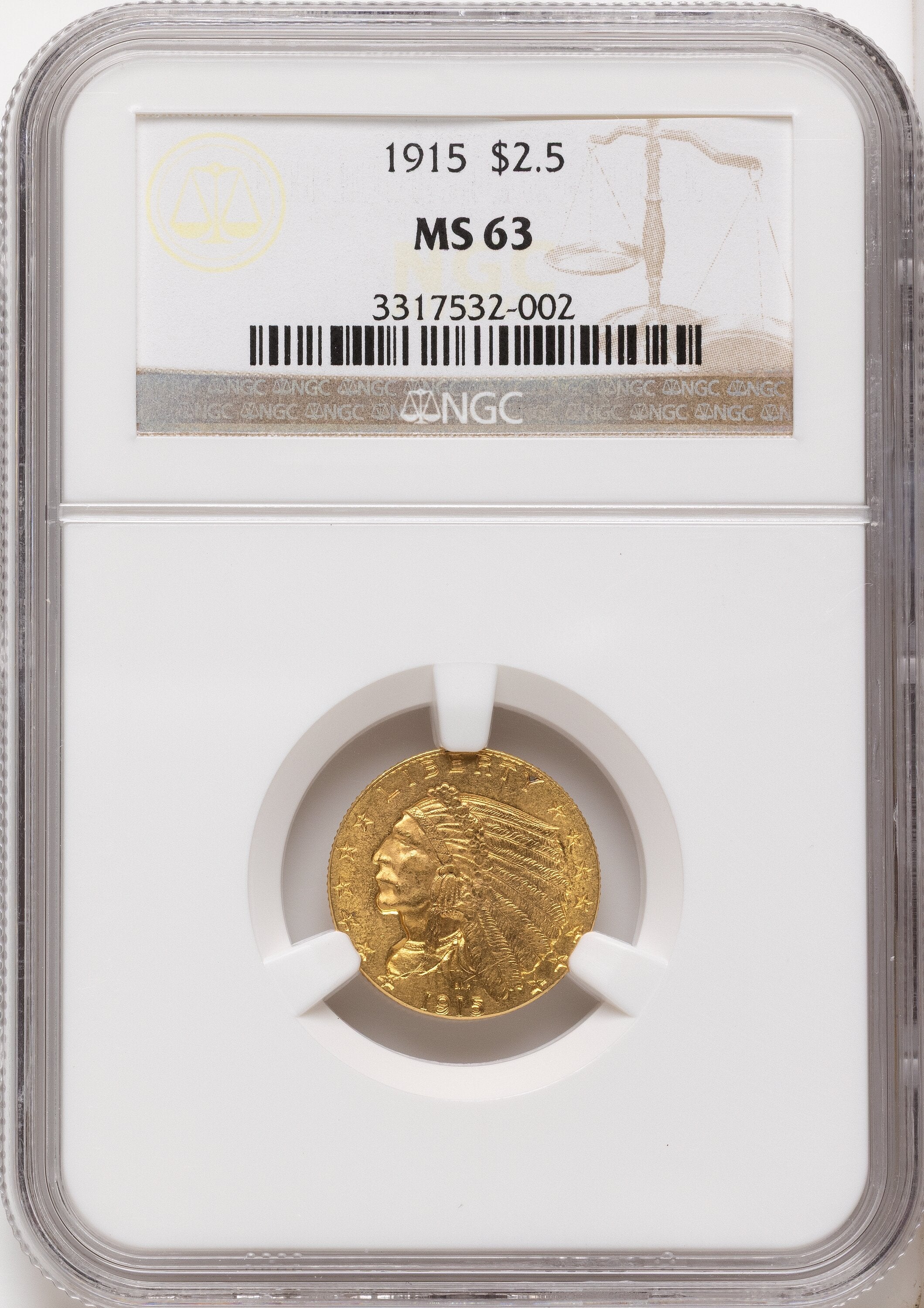 1915 $2.50 Indian Quarter Eagle NGC MS63