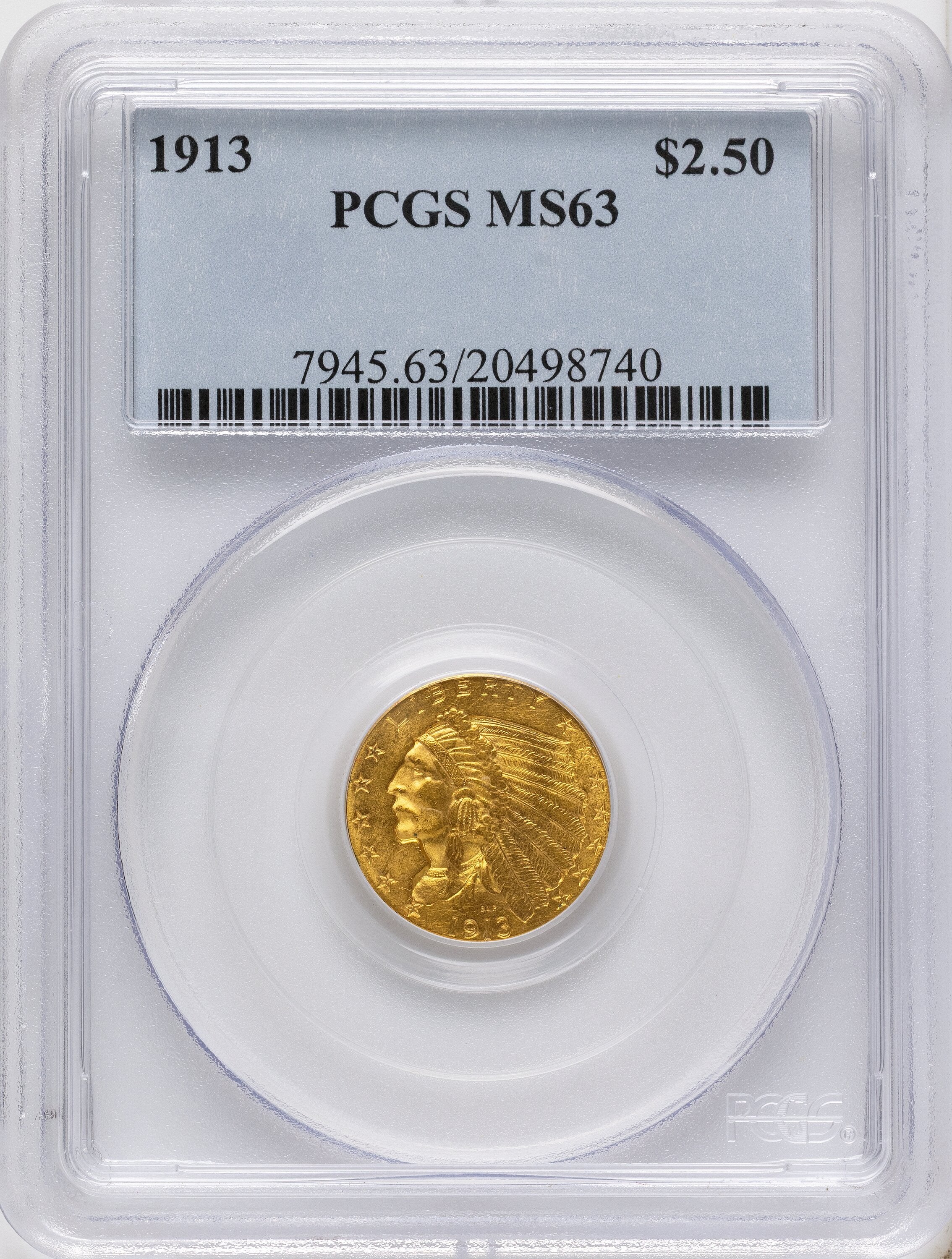 1913 $2.50 Indian Quarter Eagle PCGS MS63