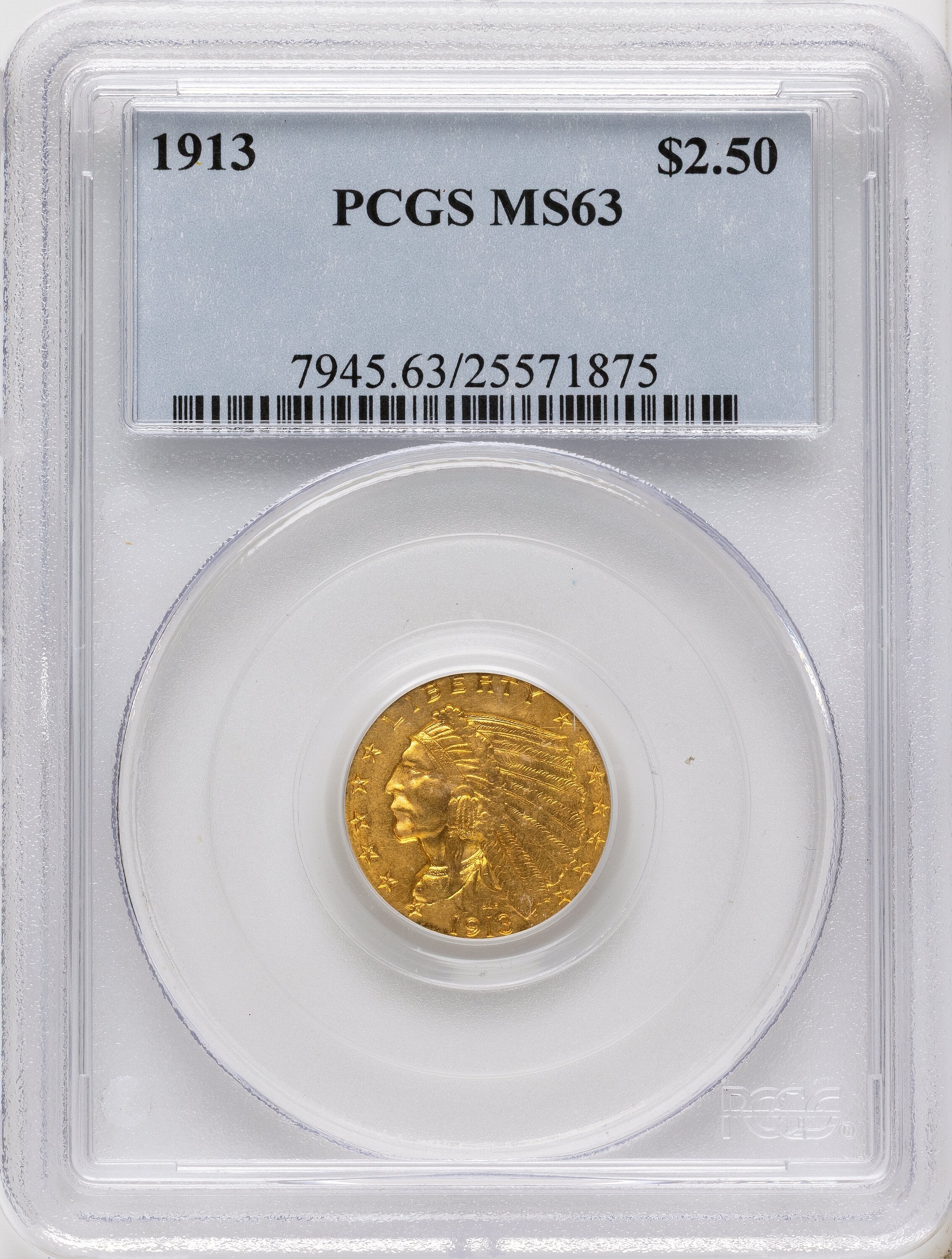 1913 $2.50 Indian Quarter Eagle PCGS MS63