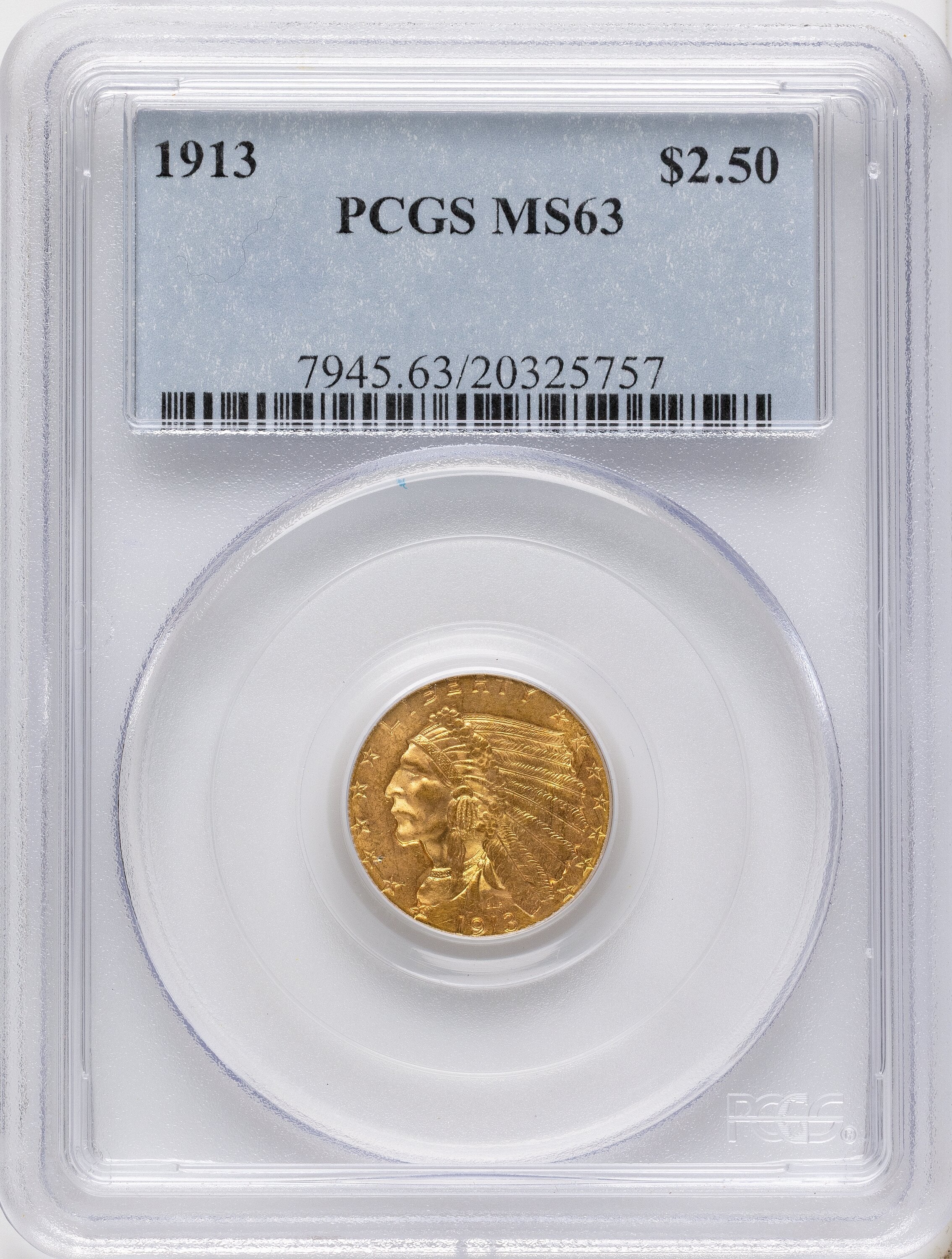 1913 $2.50 Indian Quarter Eagle PCGS MS63