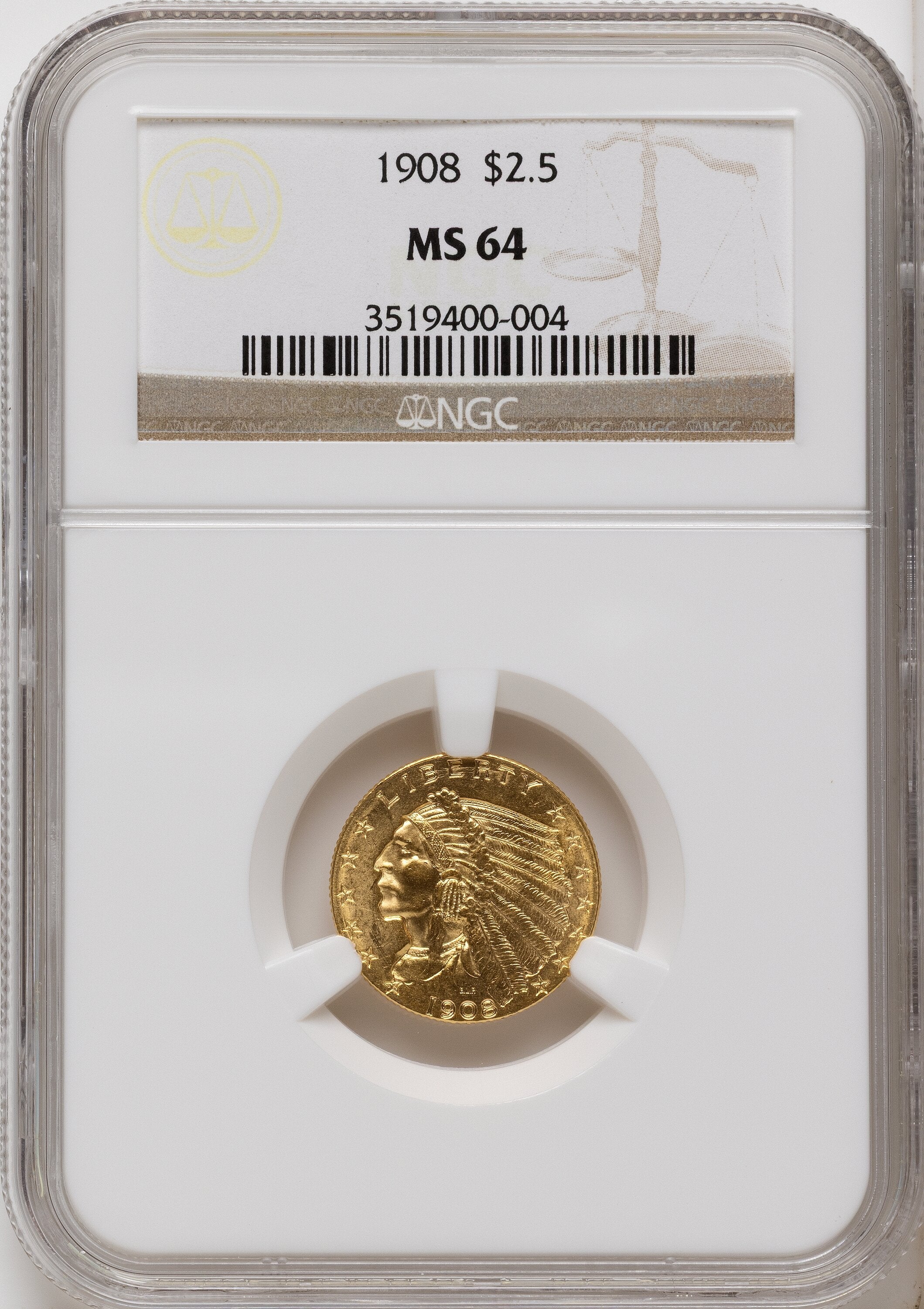 1908 $2.50 Indian Quarter Eagle NGC MS64