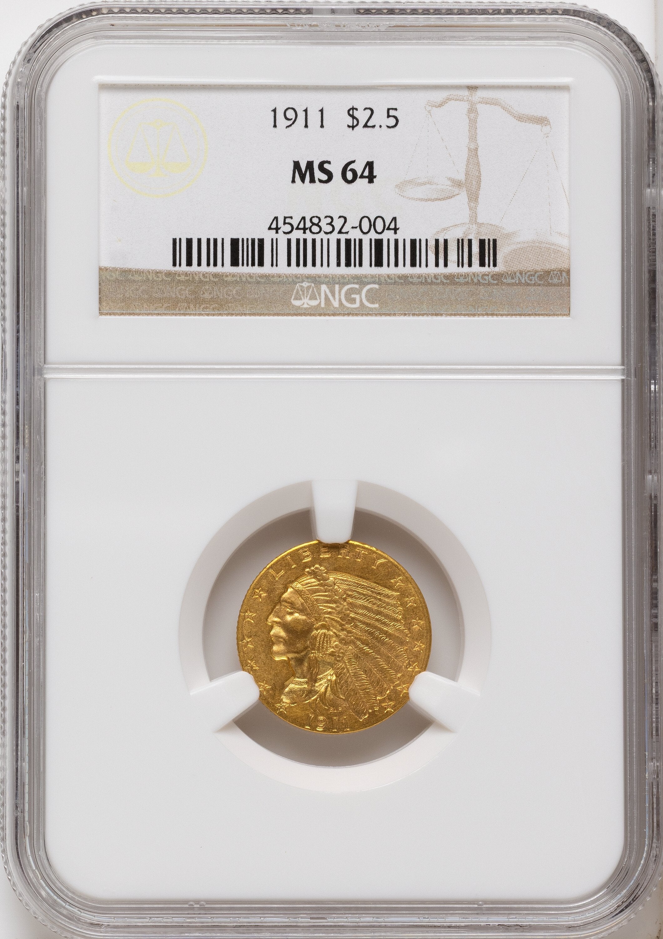 1911 $2.50 Indian Quarter Eagle NGC MS64