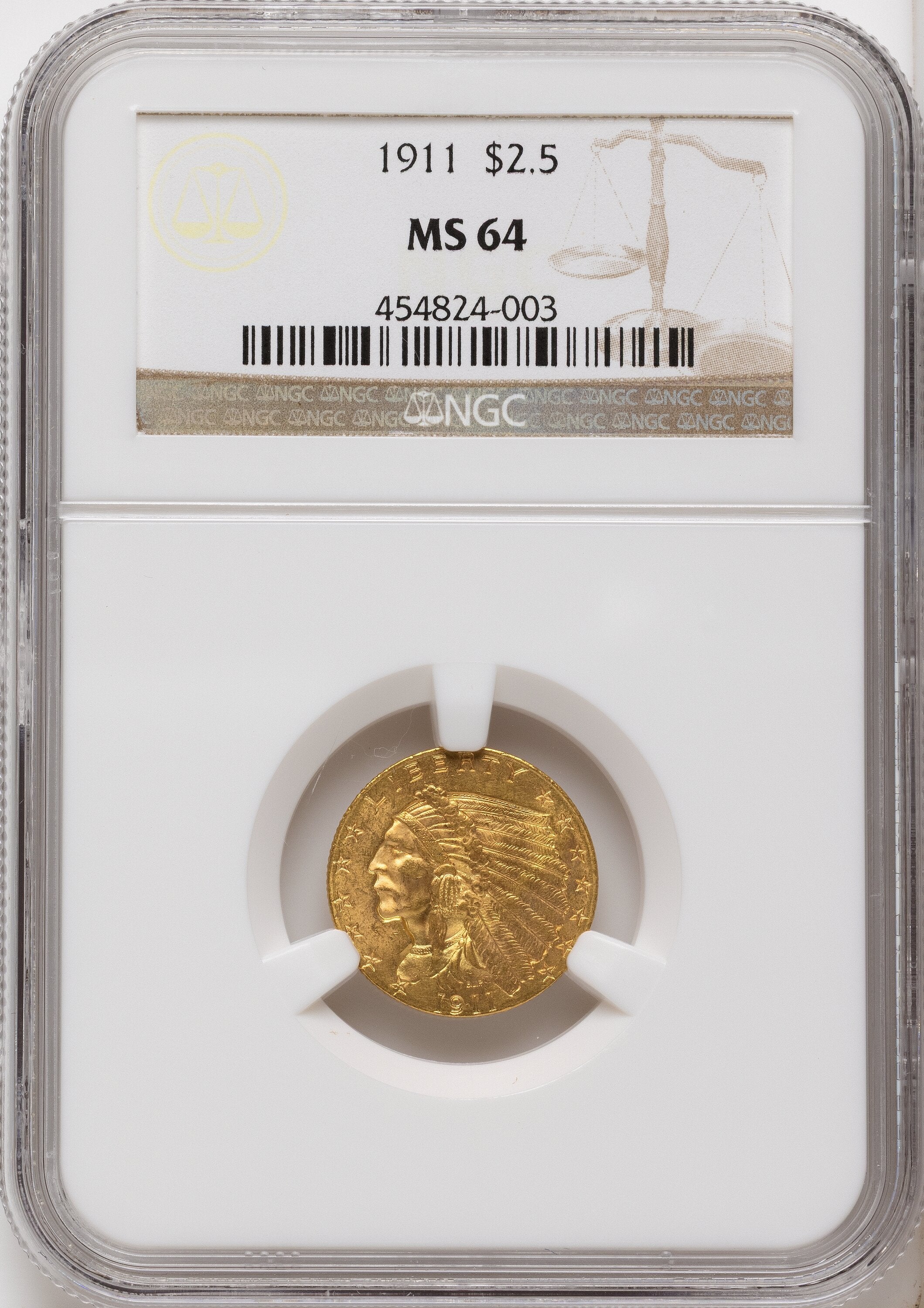1911 $2.50 Indian Quarter Eagle NGC MS64