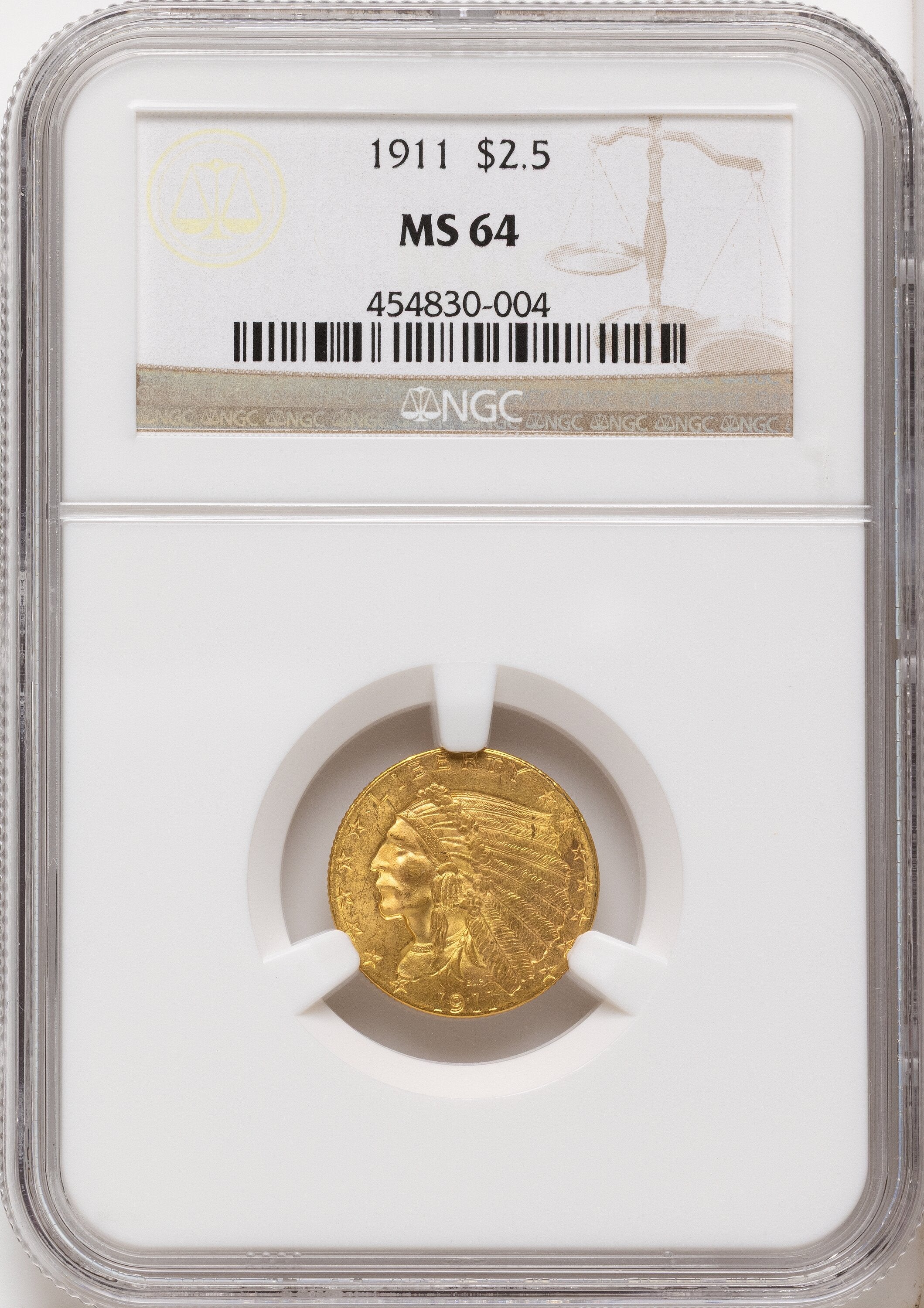 1911 $2.50 Indian Quarter Eagle NGC MS64