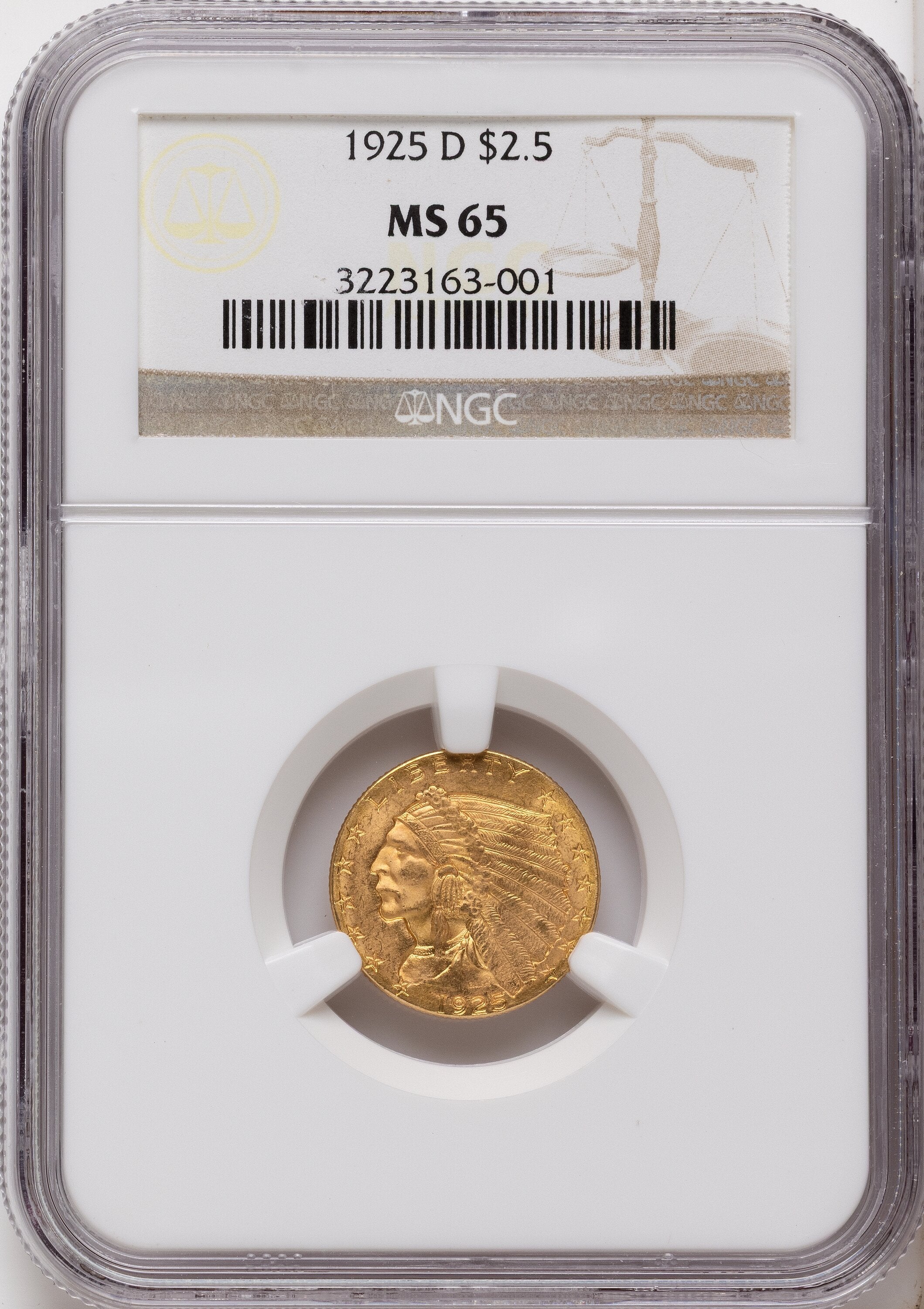 1925-D $2.50 Indian Quarter Eagle NGC MS65