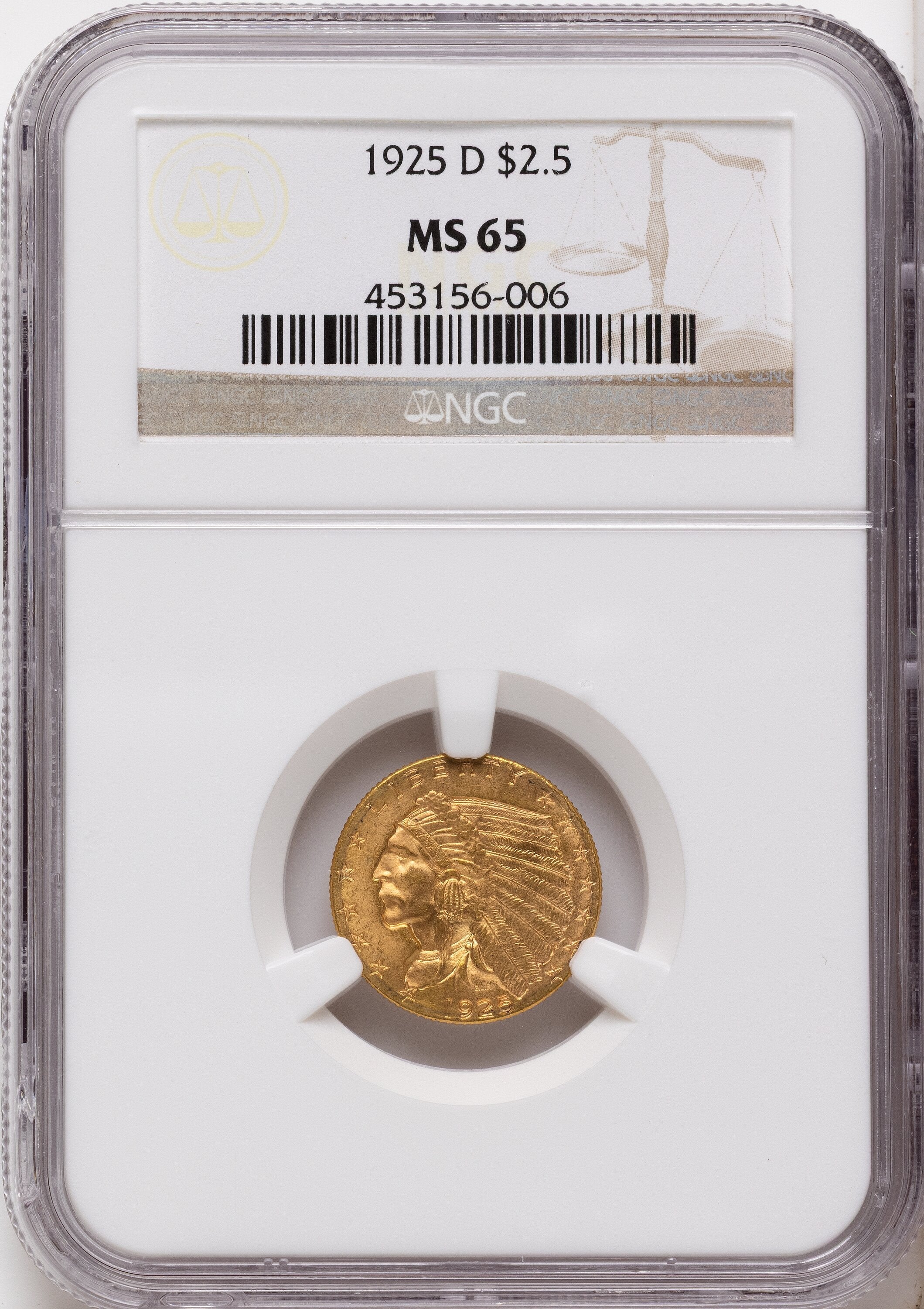 1925-D $2.50 Indian Quarter Eagle NGC MS65