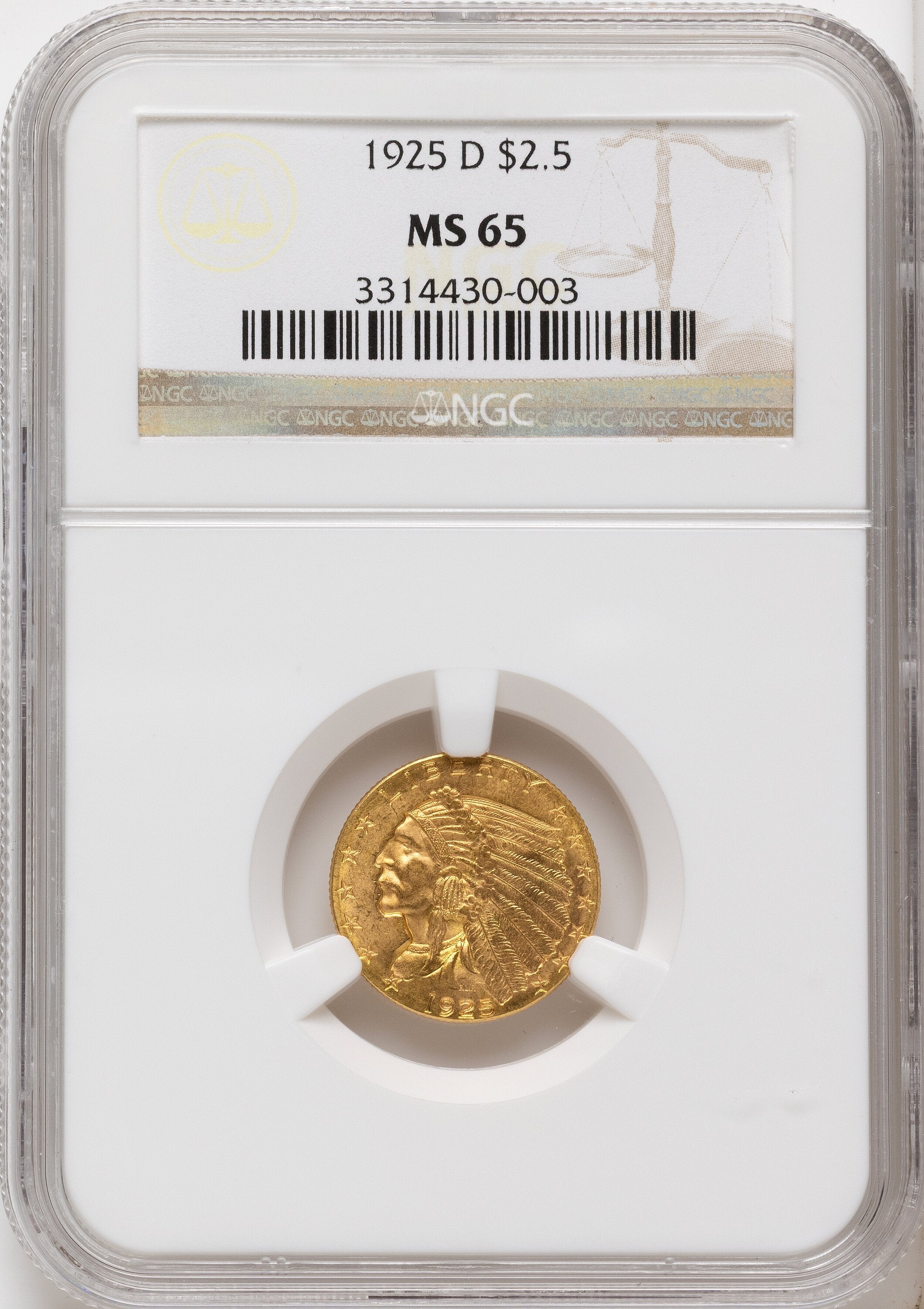 1925-D $2.50 Indian Quarter Eagle NGC MS65