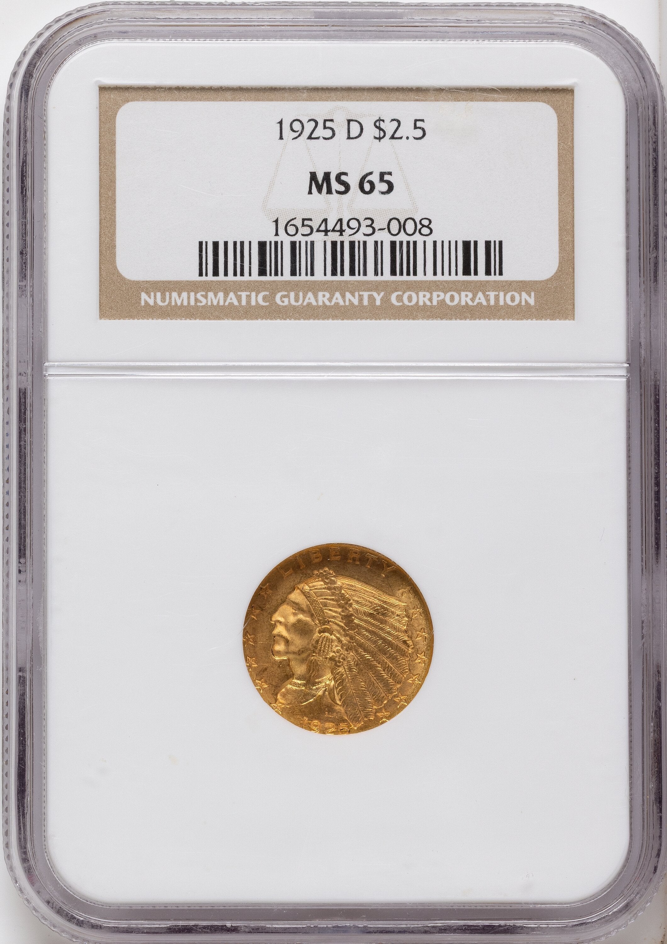 1925-D $2.50 Indian Quarter Eagle NGC MS65
