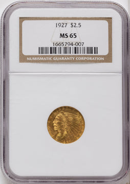 1927 $2.50 Indian Quarter Eagle NGC MS65