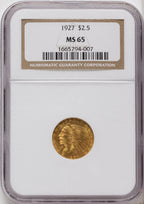 1927 $2.50 Indian Quarter Eagle NGC MS65