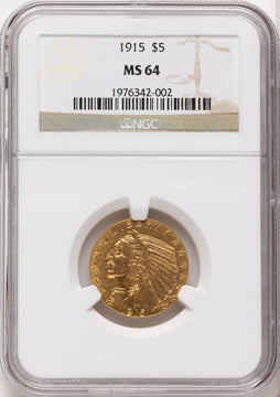 1915 $5 Indian Half Eagle NGC MS64