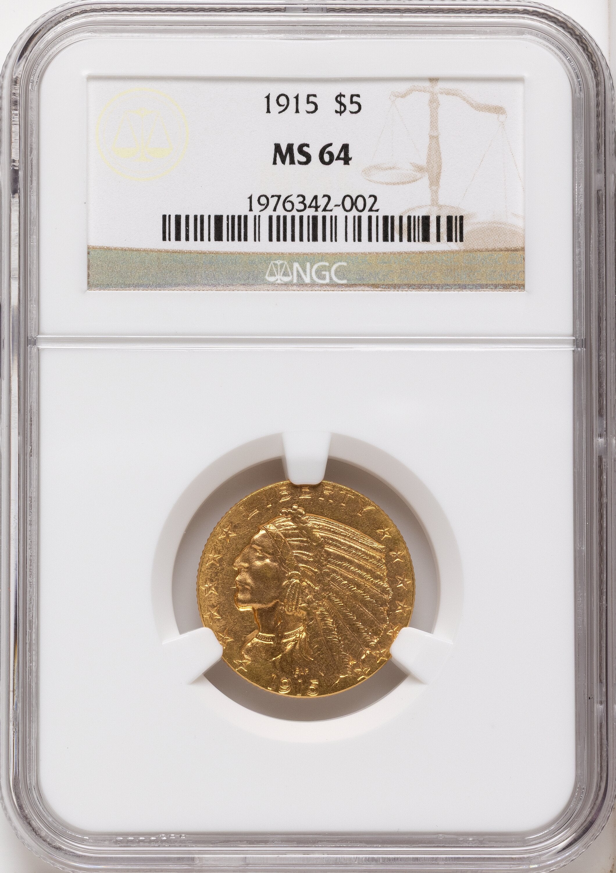 1915 $5 Indian Half Eagle NGC MS64