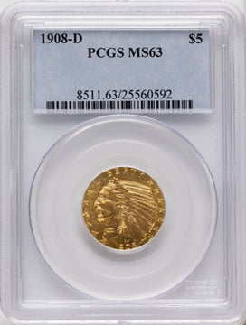 1908-D $5 Indian Half Eagle PCGS MS63