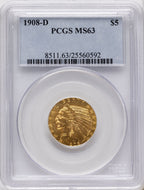 1908-D $5 Indian Half Eagle PCGS MS63