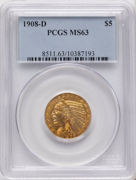 1908-D $5 Indian Half Eagle PCGS MS63
