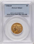 1908-D $5 Indian Half Eagle PCGS MS63