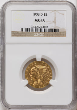 1908-D $5 Indian Half Eagle NGC MS63